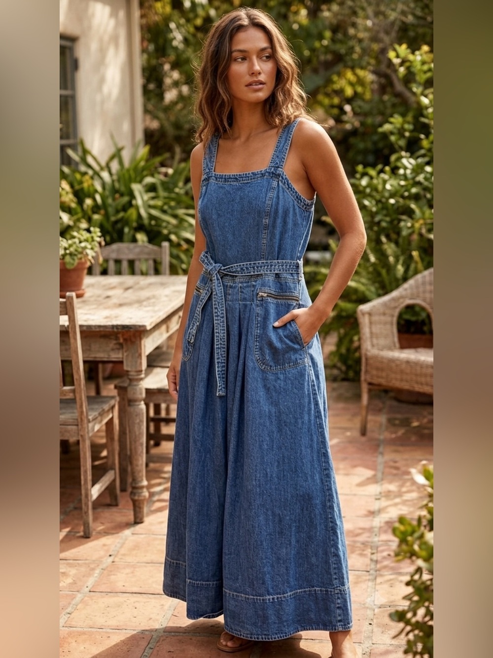 eshakti Blue Denim Wrap Dress